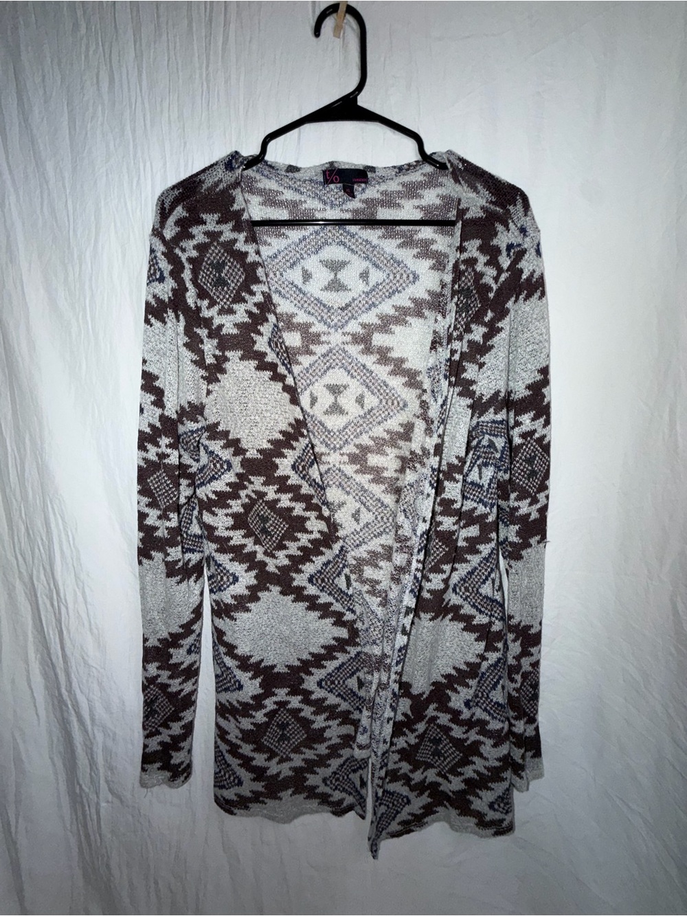 t/o Sweaters Southwestern Aztec Cardigan Sweater Womens Size XL Gray Brown Open